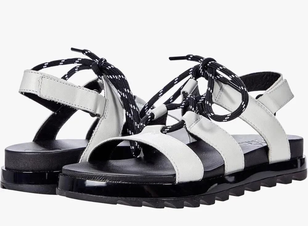 Sorel roaming lace up Sandal white black Women's Shoes adjustable width(wide)
